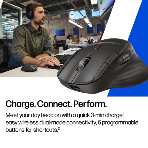 HP 785M Mouse - Bluetooth/Radio Frequency - USB Type A - 6 Programmable Button(s) - Wireless - 2.40 GHz - Rechargeable - S