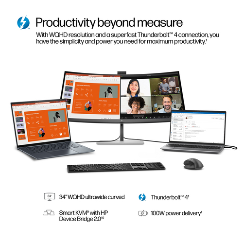 HP Series 7 Pro 34 inch WQHD Conferencing Monitor - 734pm. Display diagonal: 86.4 cm (34"), Display resolution: 3440 x 144