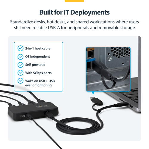 StarTech.com USB Hub - USB 3.2 (Gen 1) Type C - 640 MB/s - Flash Drive - Desktop - Black - 5 Total USB Port(s) - PC