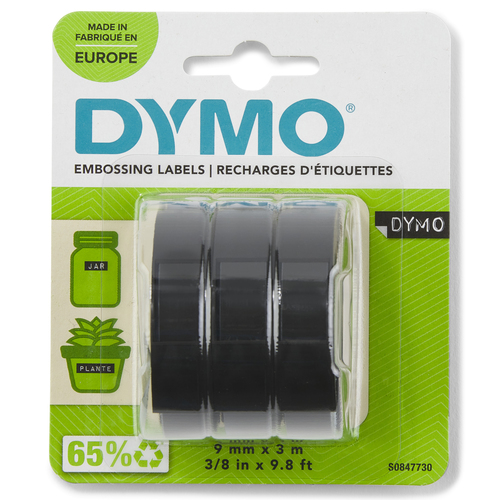 Etikettenband Dymo S0847730 - 9 mm Breite x 3 m Länge - Rechteck - Schwarz - Plastik - 3 Rolle