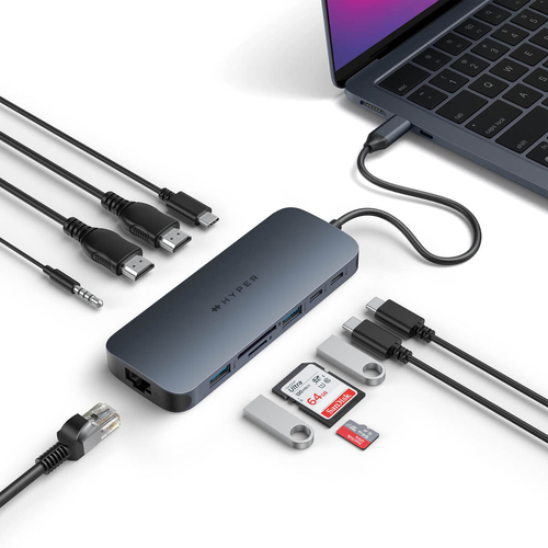 Targus HyperDrive HD4006GL USB-Typ C Docking Station - Ladefunktion - Speicherkartenleser - SD, microSD - Blau - 2 Unterst
