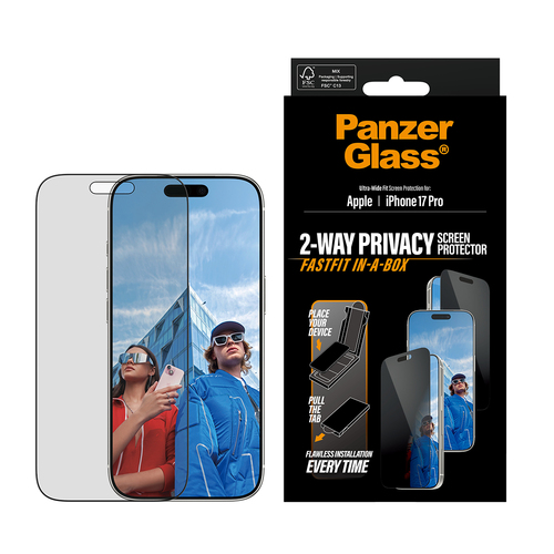 PanzerGlass Glass Privacy Screen Protector for Apple iPhone 17 Pro - For Widescreen OLED iPhone 17 Pro - Drop Resistant, D