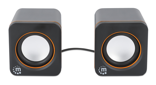 Manhattan 2600 Series Speaker System, Two Speakers, Black/Orange, USB for Stereo Audio and Power, Output: 2x 3W, Decent So