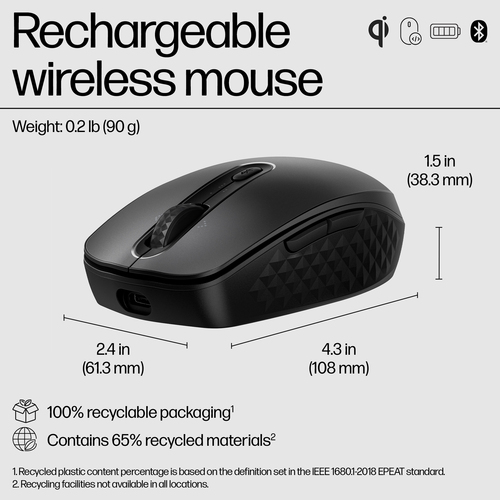 HP 695 Maus - Bluetooth - 7 Taste(n) - 6 Programmable Button(s) - Schwarz - Kabellos - wiederaufladbar - 4000 dpi Auflösun