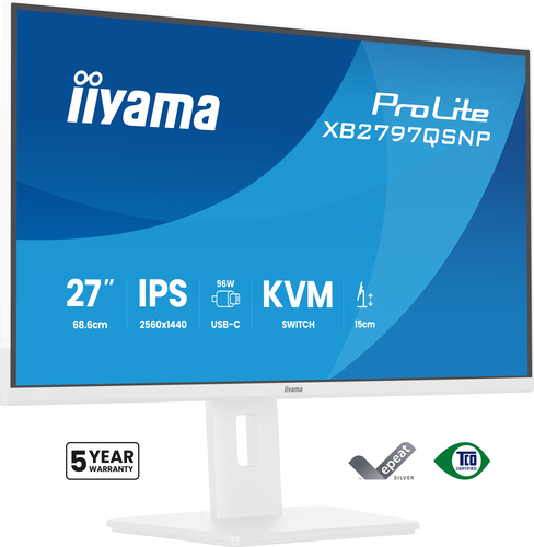 iiyama ProLite XB2797QSNP-W1 27 Zoll Klasse WQHD LED-Monitor - 16:9 Format - Matt-weiß - 68,6 cm (27 Zoll) Viewable - IPS-