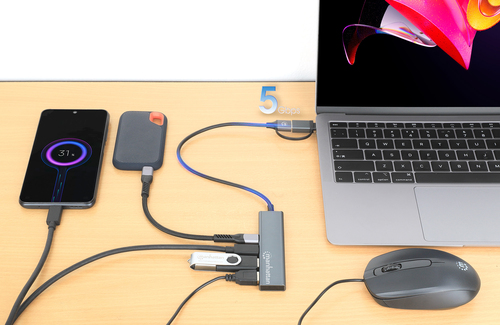 Manhattan USB Hub - USB Type A, USB Type C - 640 MB/s - Notebook, Desktop, Smartphone, Mouse, Keyboard, Flash Drive, Table