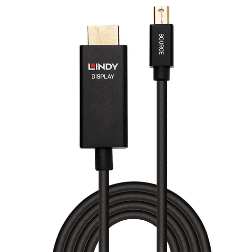 Lindy 2m Active Mini DisplayPort to HDMI Cable with HDR. Cable length: 2 m, Connector 1: Mini DisplayPort, Connector 2: HD