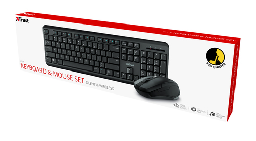 Trust Ody Keyboard & Mouse - English (UK) - USB Wireless Keyboard - Keyboard/Keypad Color: Black - USB Wireless Mouse - Op