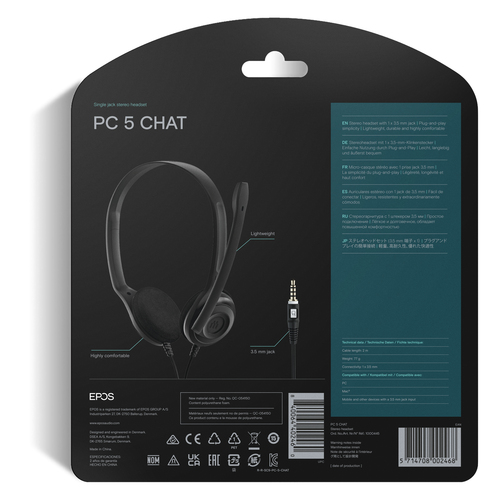Sennheiser PC 5 CHAT. Tipo di prodotto: Auricolare. Tecnologia di connessione: Cablato. Utilizzo raccomandato: Ufficio. Fr