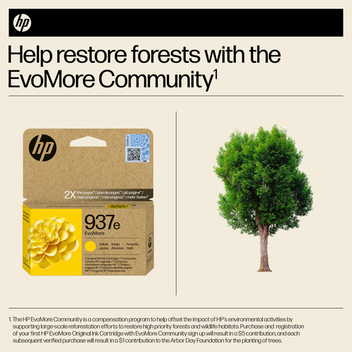HP EvoMore 937e Original Inkjet Ink Cartridge - Yellow - 1 Pack - 1,650 pages