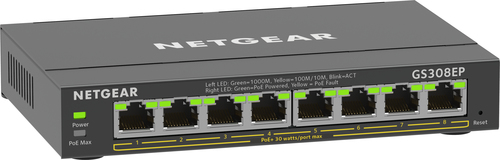 Conmutador Ethernet Netgear  GS308EP 8 Puertos Gestionable - 3 Capa compatible - 62 W Budget PoE - Par trenzado - PoE Ports