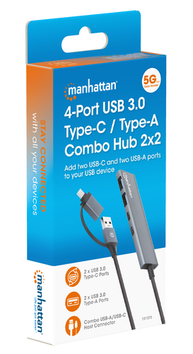 Manhattan USB Hub - USB Type A, USB Type C - 640 MB/s - Notebook, Desktop, Smartphone, Mouse, Keyboard, Flash Drive, Table
