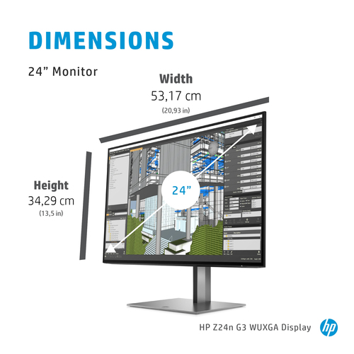HP Z24n G3. Anzeigegrösse (Diagonal): 61 cm (24"), Auflösung: 1920 x 1200 Pixel, HD type: WUXGA, Display technology: LED, 