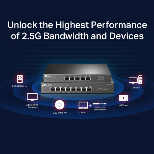 TP-Link TL-SG108-M2 8 Anschlüsse Ethernet-Switch - 2.5 Gigabit Ethernet - 2.5GBase-T - 2 Unterstützte Netzwerkschicht - 15