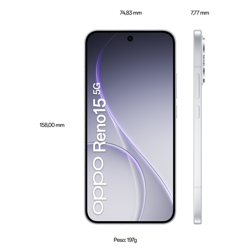 OPPO Reno15 5G AI Smartphone, Tripla fotocamera 50+50+8MP, Selfie 50MP, Display 6.59” 120HZ AMOLED FHD+, 6500mAh, RAM 8GB(