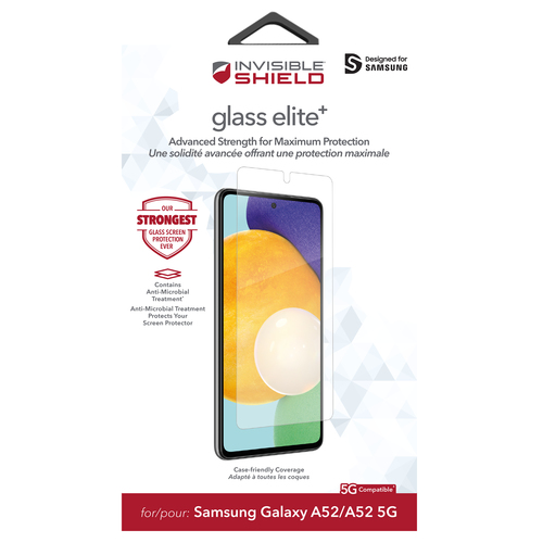 Zagg InvisibleShield Glass Elite+ per Samsung A52 / A52 5G con tecnologia antibatterica - Vetro Proteggi Schermo
