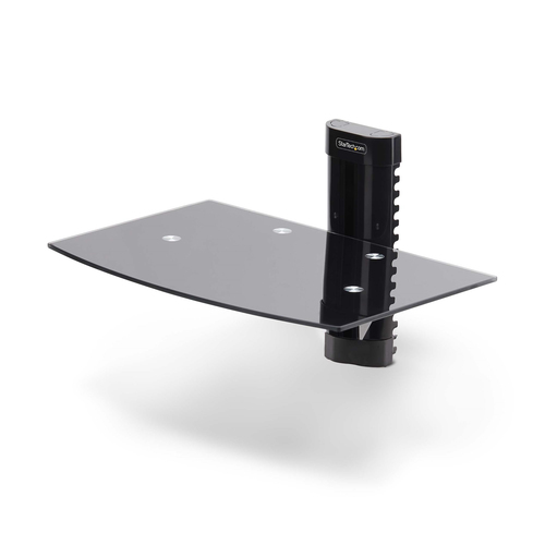 StarTech.com Floating Wall-Mounted AV Shelf, Adjustable Height Shelf For Under TV A/V Equipment, Black Tempered Glass Shel