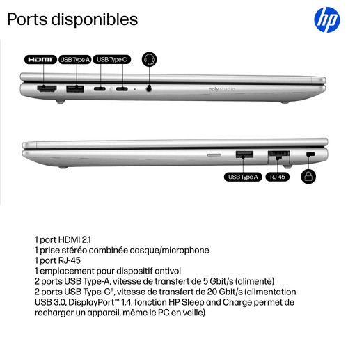 Ordinateur Portable - HP ProBook 4 G1iR - Écran 35,6 cm (14") - WUXGA - Intel Core 5 Series 1 120U - 12 Go - 512 Go SSD - 