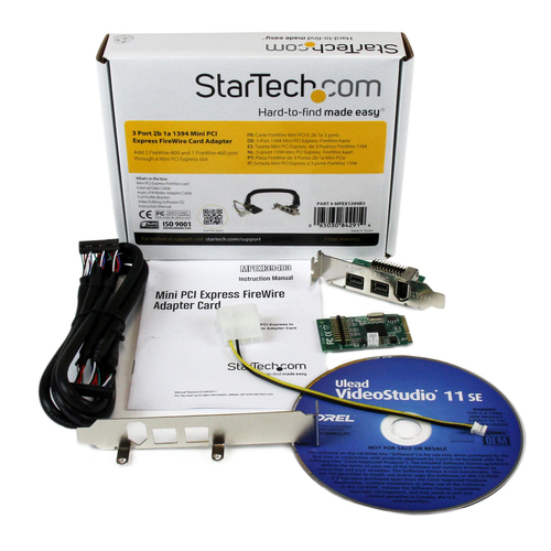 StarTech.com 3 Port 2b 1a 1394 Mini PCI Express FireWire Card Adapter - Add 2 FireWire-800 and 1 FireWire-400 port through