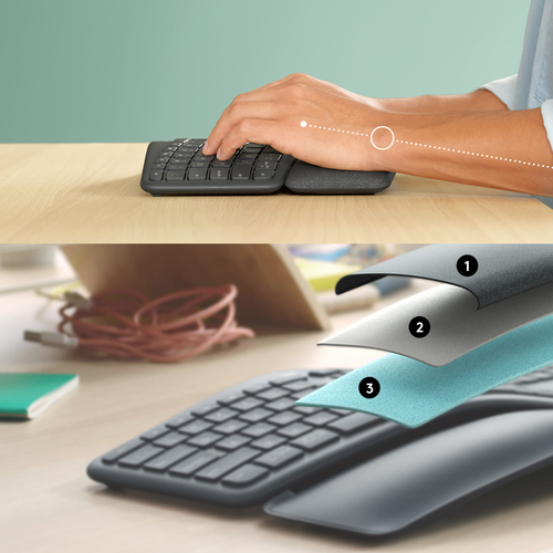 Logitech ERGO K860 Keyboard - Wireless Connectivity - English (US) - Graphite - Bluetooth - 10 m - 2.40 GHz - Windows, Mac