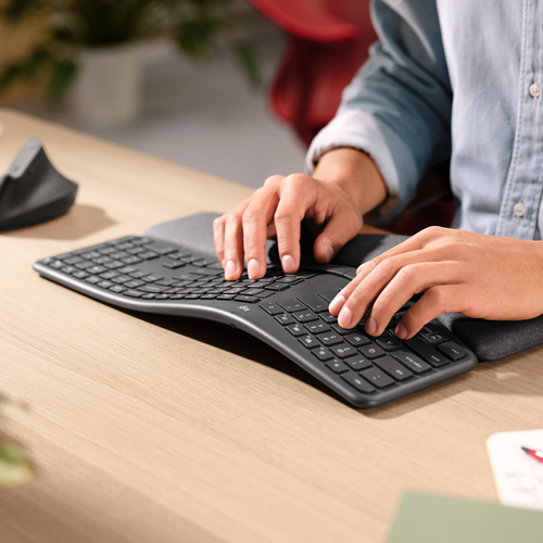 Logitech ERGO K860 Keyboard - Wireless Connectivity - English (US) - Graphite - Bluetooth - 10 m - 2.40 GHz - Windows, Mac
