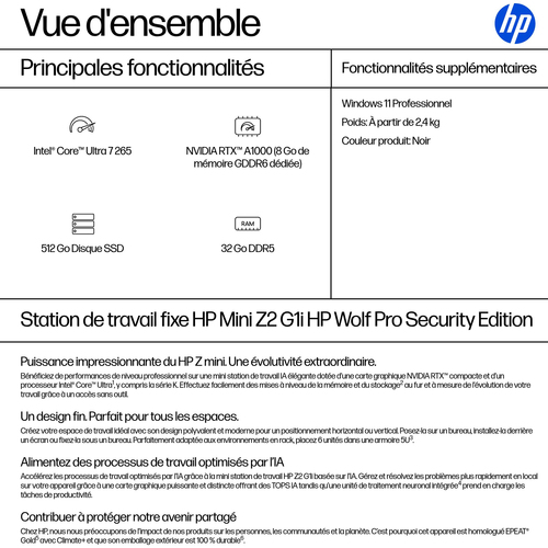 HP Z2MiniG1i Ultra7-265/512 W11P Dutch/French localization - Workstation. Processor family: Intel Core Ultra 7, Processor 