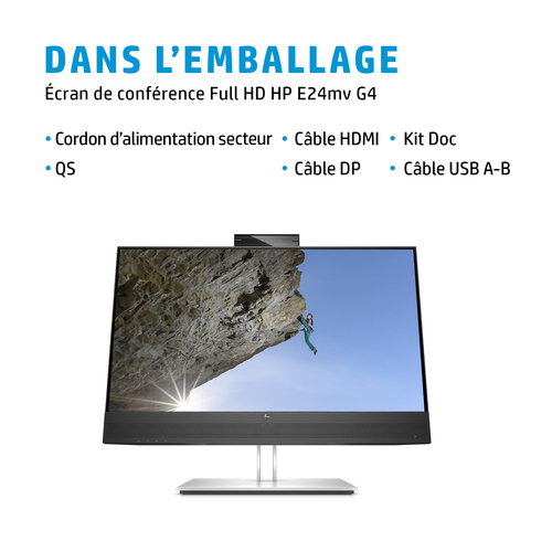HP E24mv G4 FHD Conferencing Monitor. Display diagonal: 60.5 cm (23.8"), Display resolution: 1920 x 1080 pixels, HD type: 