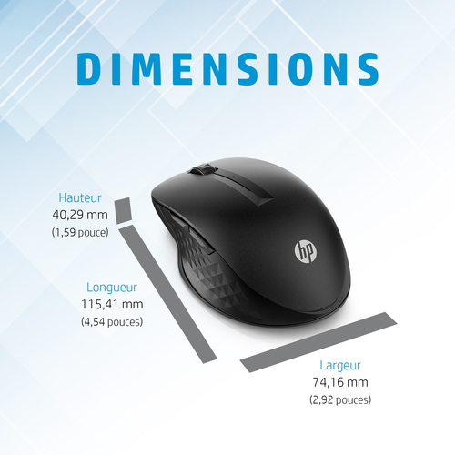 HP 430 Multi-Device Wireless Mouse. Form factor: Ambidextrous. Movement detection technology: Optical, Device interface: R