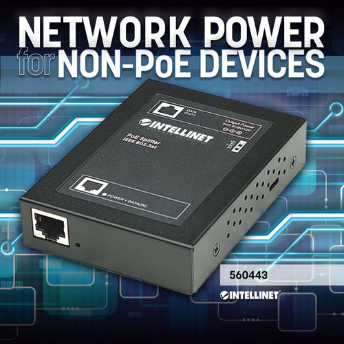Intellinet 560443 PoE Splitter - 12 V DC, 4 A Output - 1 x 10/100Base-TX Input Port(s) - 1 x 10/100Base-TX Output Port(s) 
