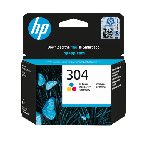 HP 304 Tri-color Original Ink Cartridge. Colour ink page yield: 100 pages, Printing colours: Cyan, Magenta, Yellow, Quanti