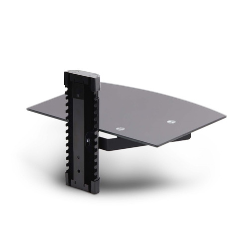 StarTech.com Floating Wall-Mounted AV Shelf, Adjustable Height Shelf For Under TV A/V Equipment, Black Tempered Glass Shel