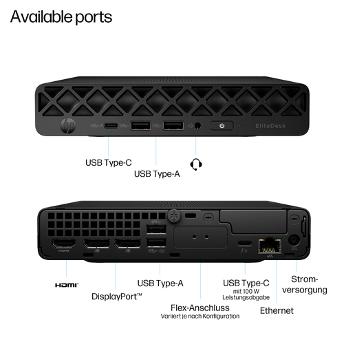 Desktop-KI-Computer HP EliteDesk 8 G1i - Intel Core Ultra 9 - vPro-Technologie - 64 GB - 1 TB SSD - Mini-PC - Schwarz - In