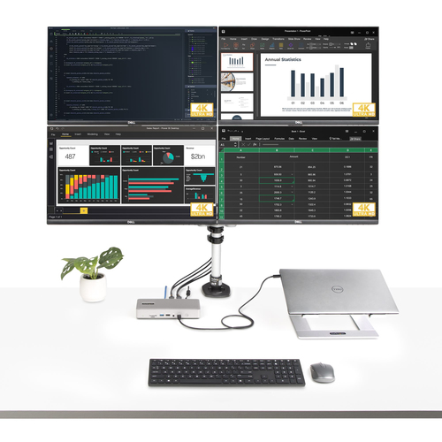 StarTech.com Universal USB4 & Thunderbolt 4 Docking Station, Quad Display on Windows, Dual Display on MacBook, HDMI DP Doc