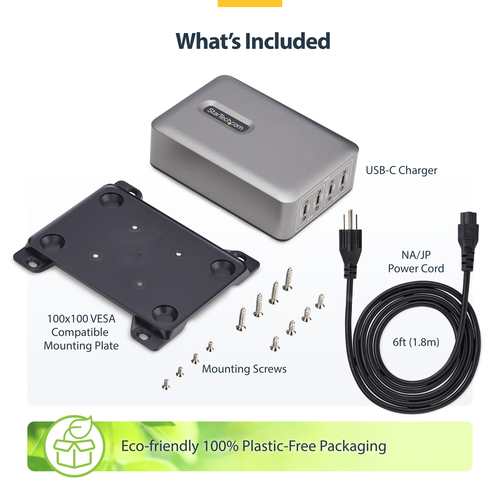 StarTech.com 4-Port Multi-Device USB-C Charger, 240W Total, Single Port 140W EPR, Screw Locking Ports, Ideal for Boardroom