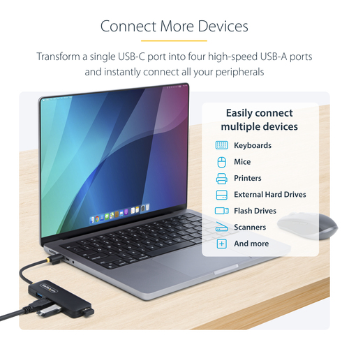 StarTech.com H5C4A-USB-HUB. Hostschnittstelle: USB 3.2 Gen 1 (3.1 Gen 1) Type-C, Hub interfaces: USB 3.2 Gen 1 (3.1 Gen 1)
