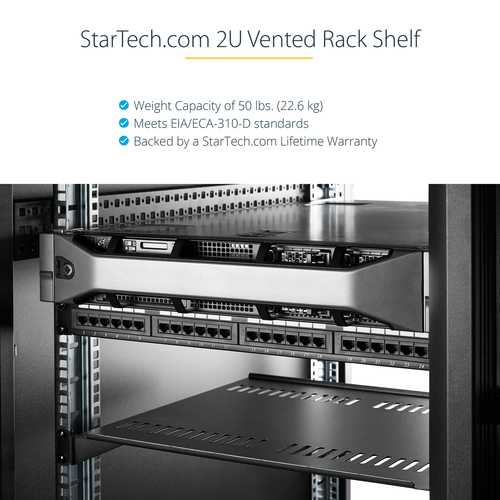StarTech.com Scaffale cantilever per montaggio a rack universale con fessure 16" 2U - Ripiano per armadio server rack fiss