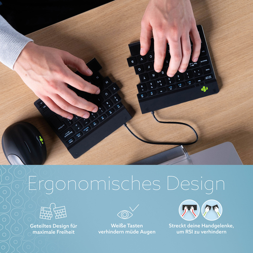 R-Go Tools Ergonomische Tastatur R-Go Split Break mit Pausensoftware, geteilte Tastatur, QWERTZ (DE), kabellos, schwarz. T