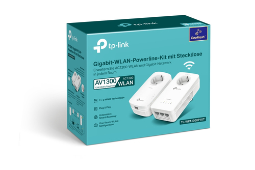 TP-Link AV1300-AC1200-Gigabit-WLAN-Powerline-KIT mit Steckdose. Maximale Datenübertragungsrate: 1300 Mbit/s, Netzstandard: