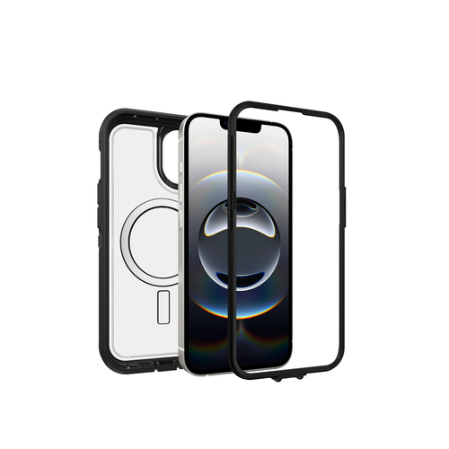 OtterBox Defender Series XT Case for Apple iPhone 15, iPhone 14, iPhone 13 Smartphone - Dark Side (Clear/Black)