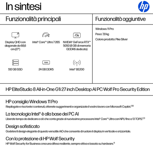 HP EliteStudio 8 G1i AI Wolf Pro Security Edition. Tipo di prodotto: PC All-in-one. Dimensioni diagonale schermo: 68,6 cm 