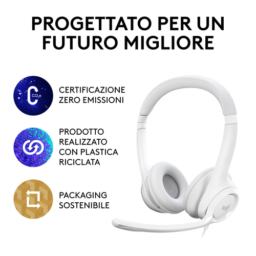 Cuffie Logitech H390 Cavo Over-the-head - Bianco - Binaural - Ear-cup - 32 Ohm - 20 Hz a 20 kHz - 240 cm Cavo - Cancellazi