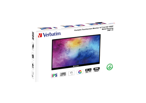 Monitor LCD Touchscreen Verbatim PMT-14 - 355,6 mm (14") Classe - 16:9 - 6 ms - 35,6 cm (14") Viewable - Capacità - 10 Poi