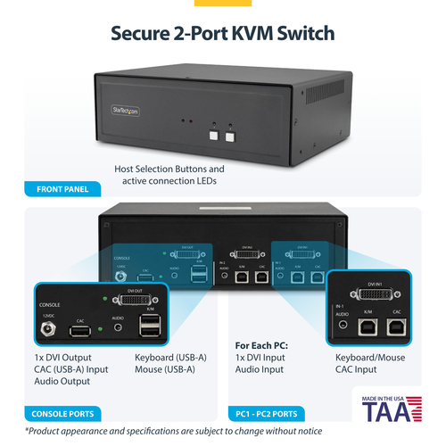 StarTech.com Analog KVM Switchbox - TAA Compliant - 2 Computer(s) - 2560 x 1600 - 7 x USB - USB 2.0 - 3 x DVI