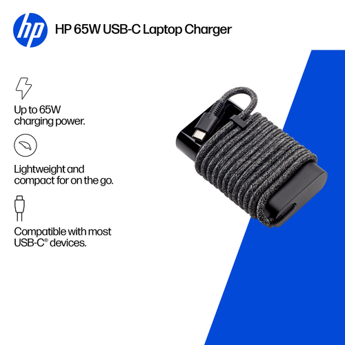 HP USB-C 65W Laptop Charger. Purpose: Laptop, Power supply type: Indoor, Input voltage: 90 V. Product colour: Black. Compl