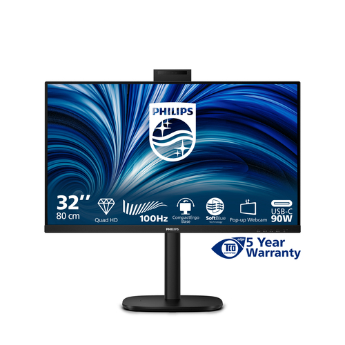Philips 32B2U3601H 32" Class Webcam WQHD LED Monitor - 16:9 - Textured Black - 80 cm (31.5") Viewable - In-plane Switching
