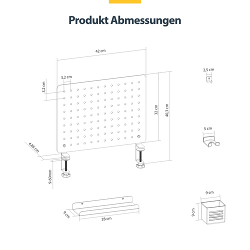 CLAMP-ON PEGBOARD ORGANIZER WITH ACCESSORIES STEEL BLACK