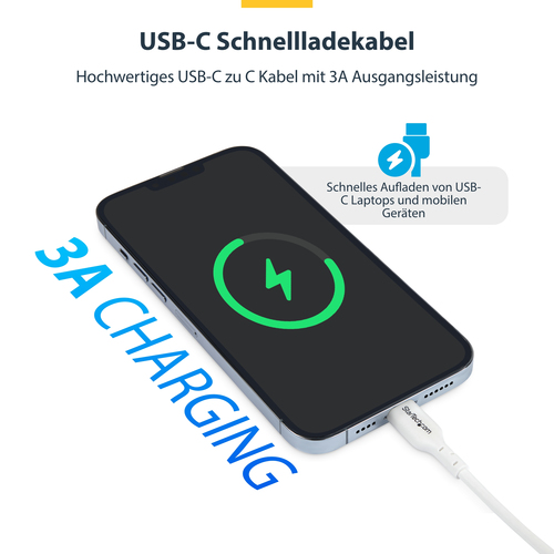 2M WHITE USB-C CHARGING CABLE 60W POWER DELIVERY M/M TYPE-C
