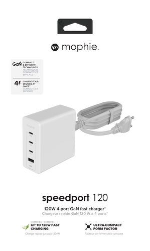 mophie Accessories-Wall Adapter-USB-C-PD-HUB-120W-GAN-White-EU(3xUSBC + 1xUSBA). Charger type: Indoor, Power source type: 
