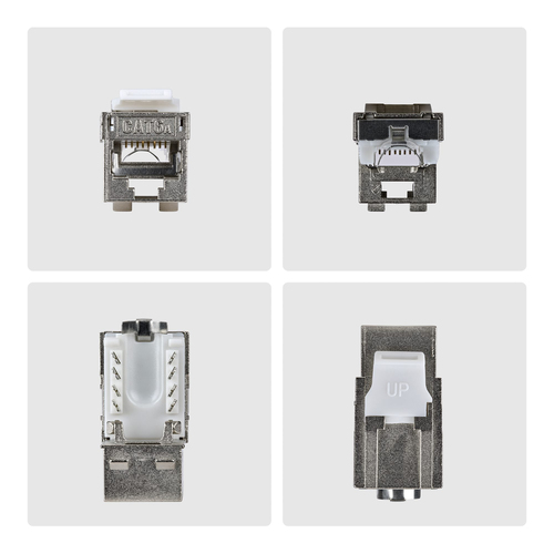 StarTech.com Jack Keystone Cat6a Blindé, Lot de 10 Prises Ethernet RJ45 Keystone, Prise Murale STP Cat6a, 90 Degrés Sans O