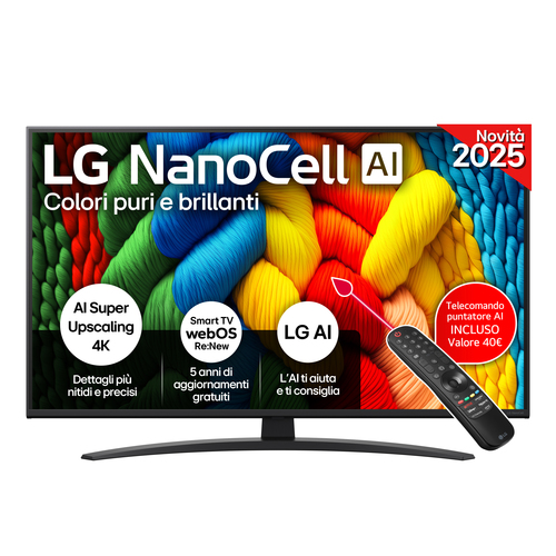 LG NanoCell AI 43NANO81A6A TV Serie NANO81 43'' 4K, α7 Gen8, HDR10, 20W, 3 HDMI con Game Optimizer, Smart TV WebOS 25. Dim